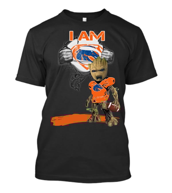 Boise State Broncos Baby Groot Superman I Am Football Fan T-Shirt