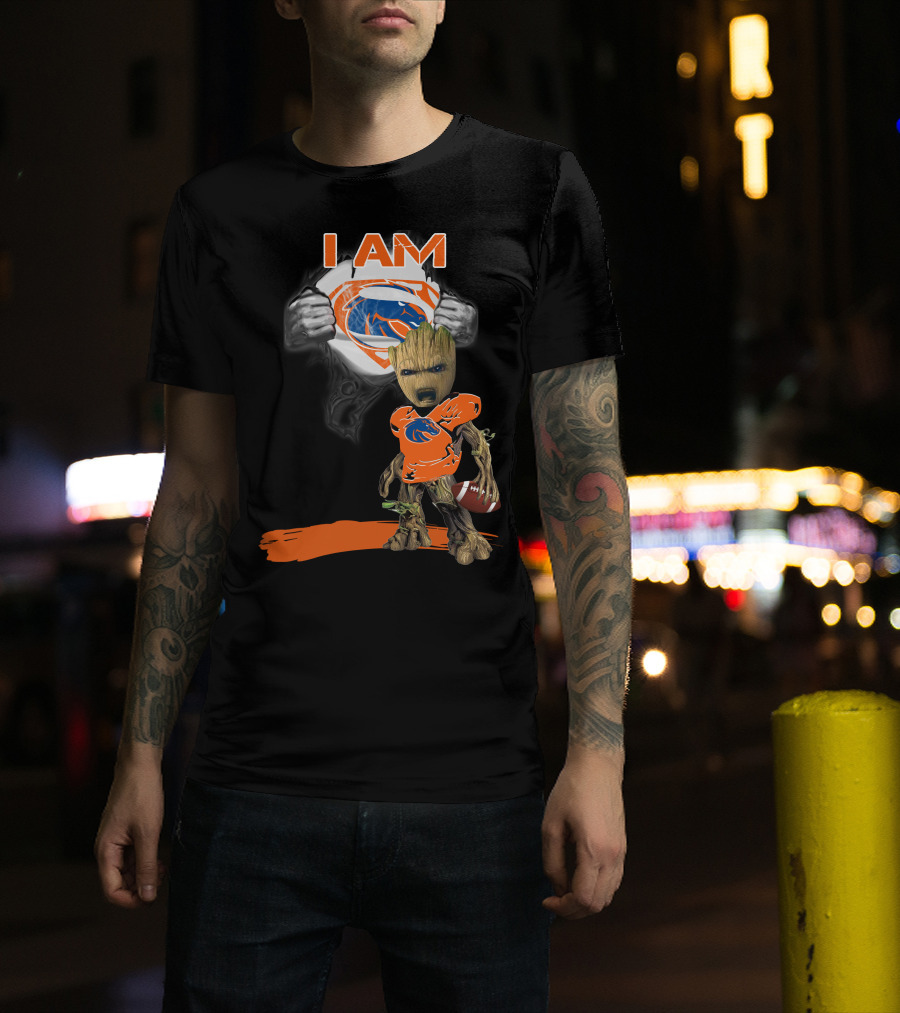 Boise State Broncos Baby Groot Superman I Am Football Fan T-Shirt