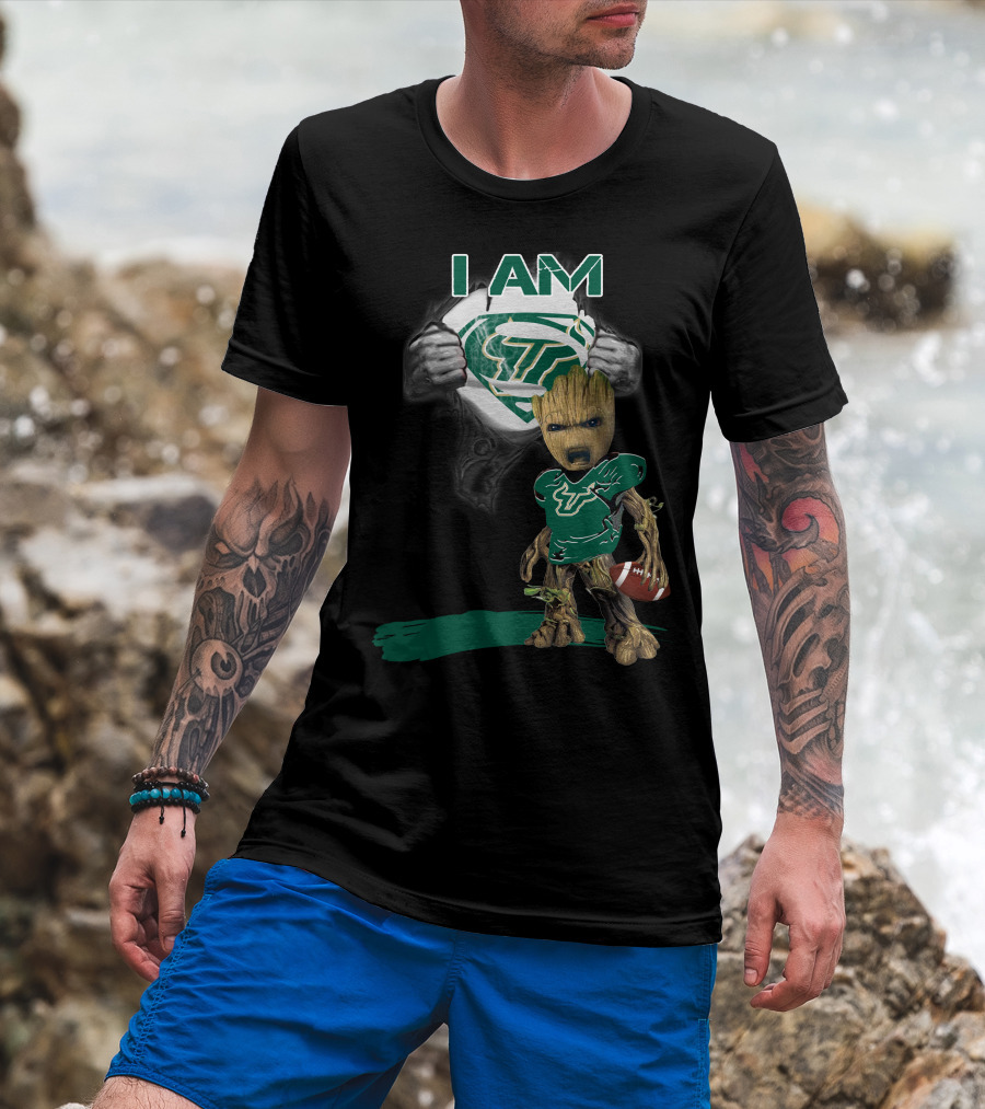 I AM USF Bulls Baby Groot Superman Football T-Shirt