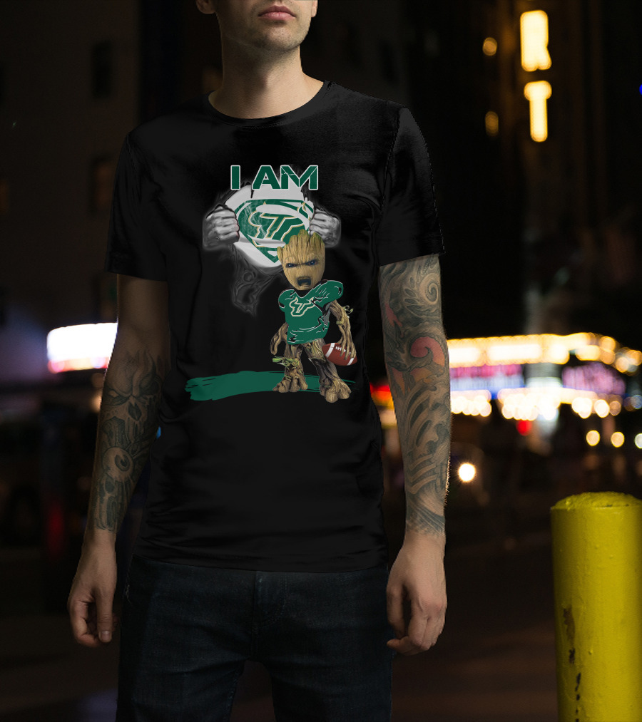 I AM USF Bulls Baby Groot Superman Football T-Shirt