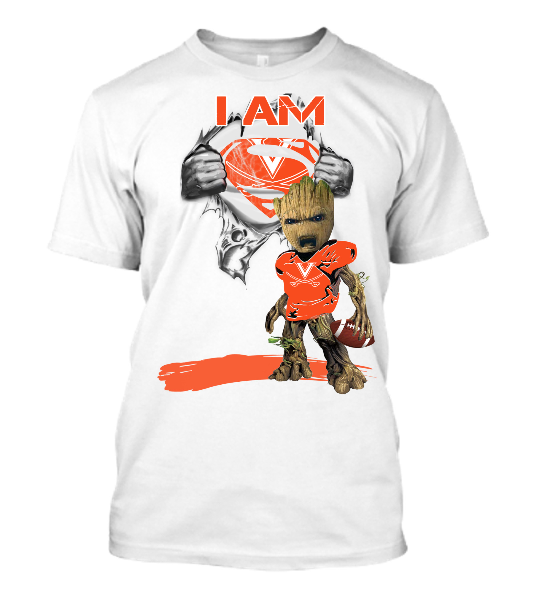 I AM Cavaliers Baby Groot Superman Football T-Shirt