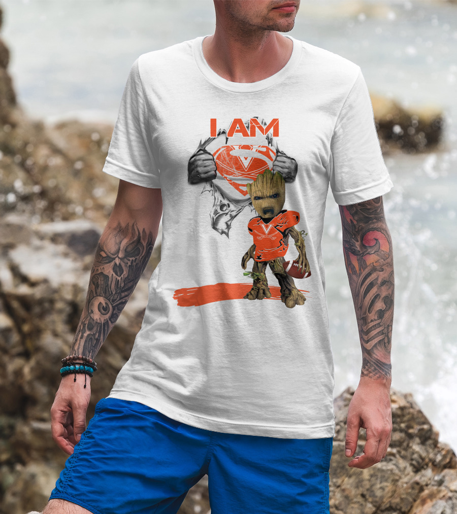 I AM Cavaliers Baby Groot Superman Football T-Shirt