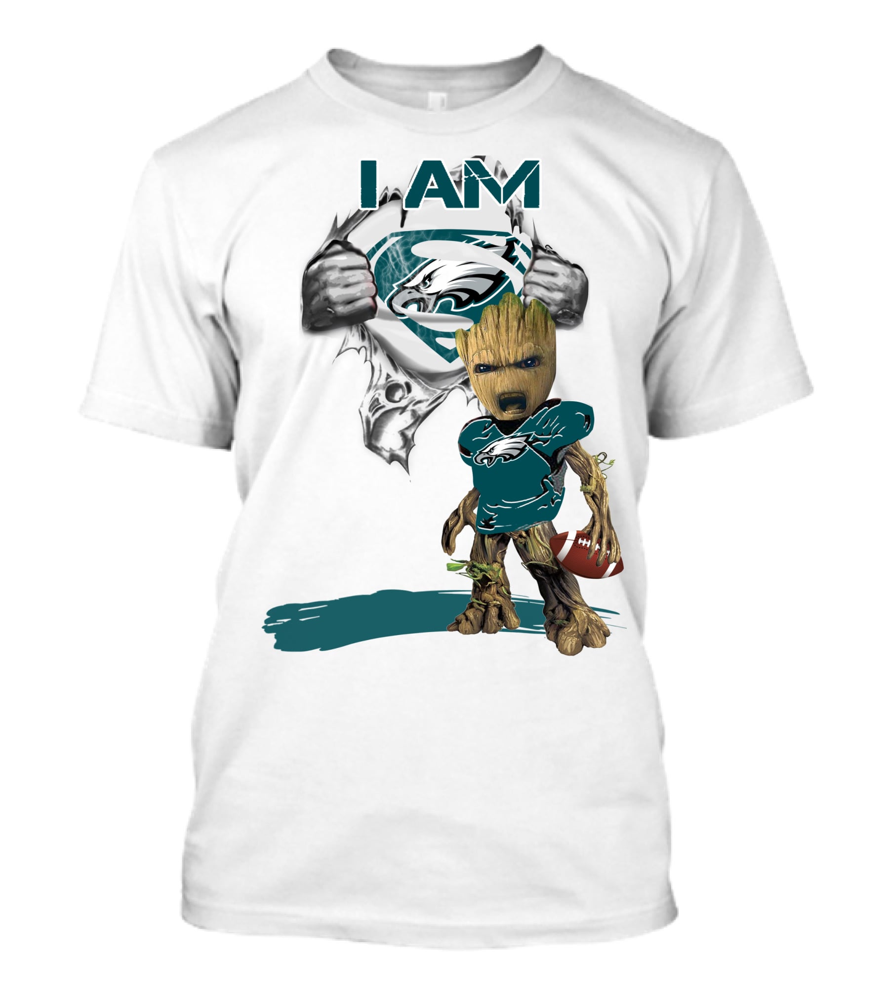 I Am Eagles Baby Groot Superman Football Fan T-Shirt