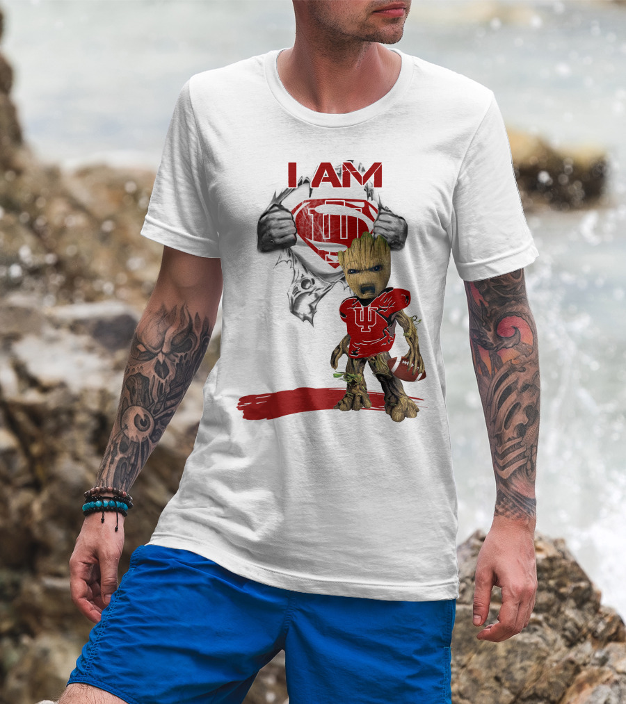 I AM Hoosiers Baby Groot Superman Football T-Shirt