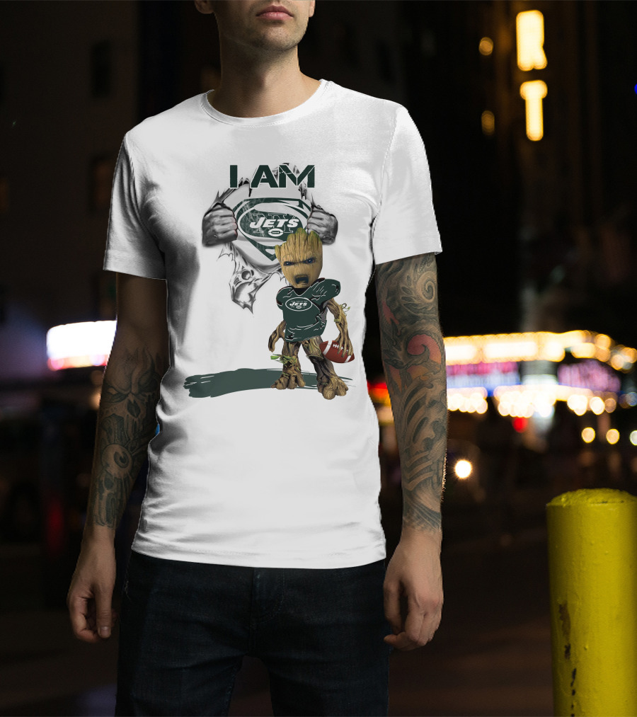 I Am Jets Baby Groot Superman Football Fan T-Shirt