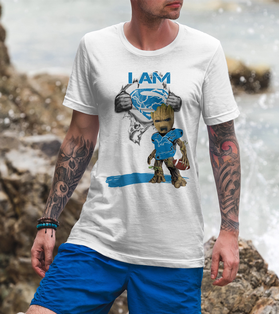 I AM Lion Baby Groot Superman Football T-Shirt