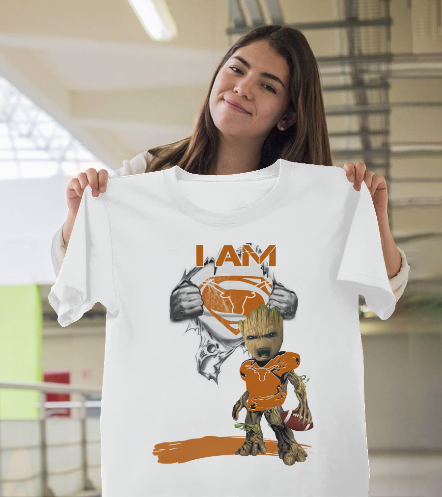 I Am Longhorn Baby Groot Superman Football T-Shirt