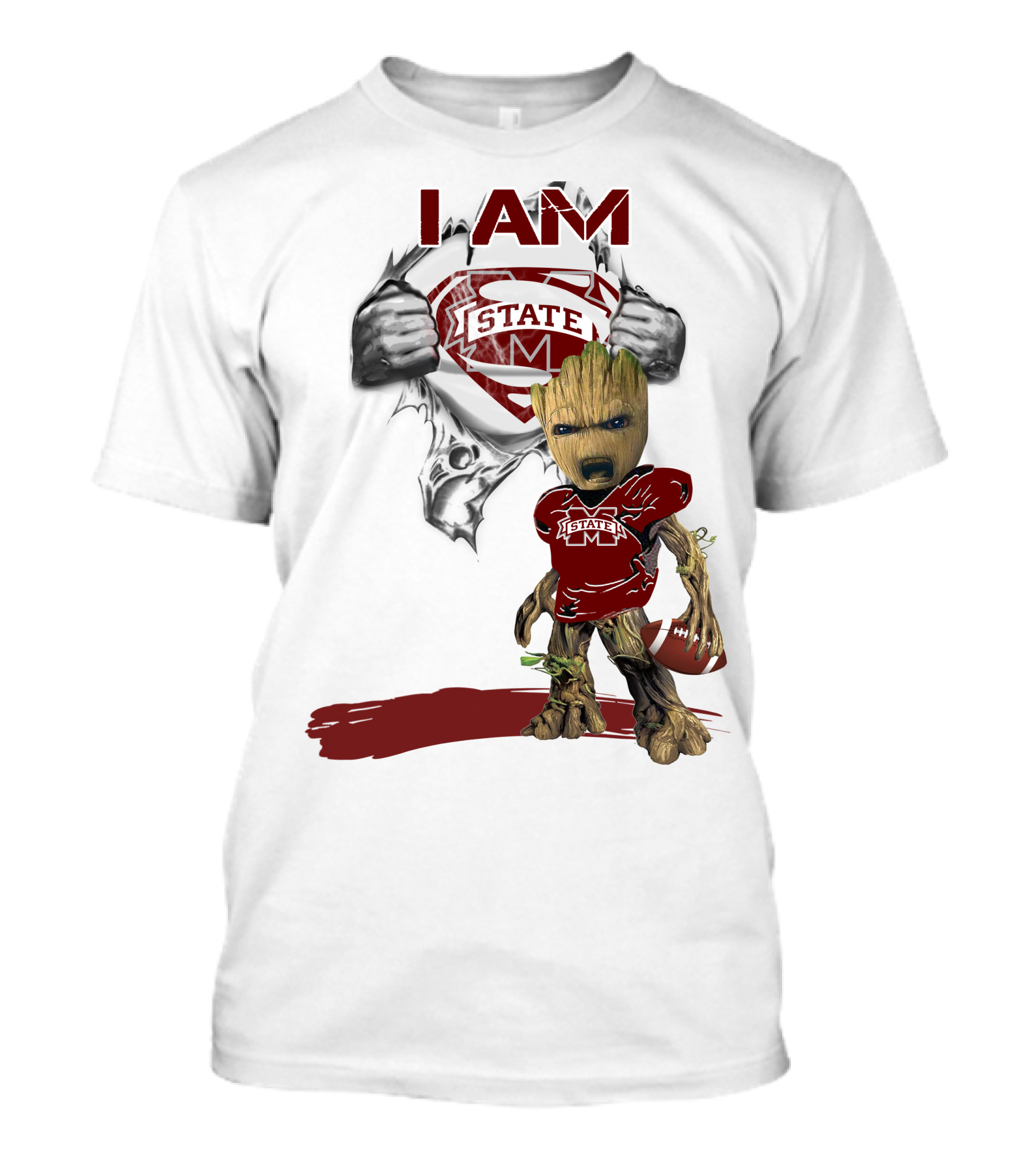 I Am Mississippi State Baby Groot Superman Football T-Shirt