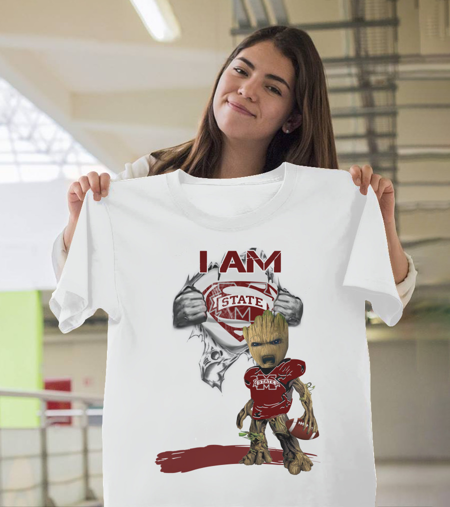 I Am Mississippi State Baby Groot Superman Football T-Shirt