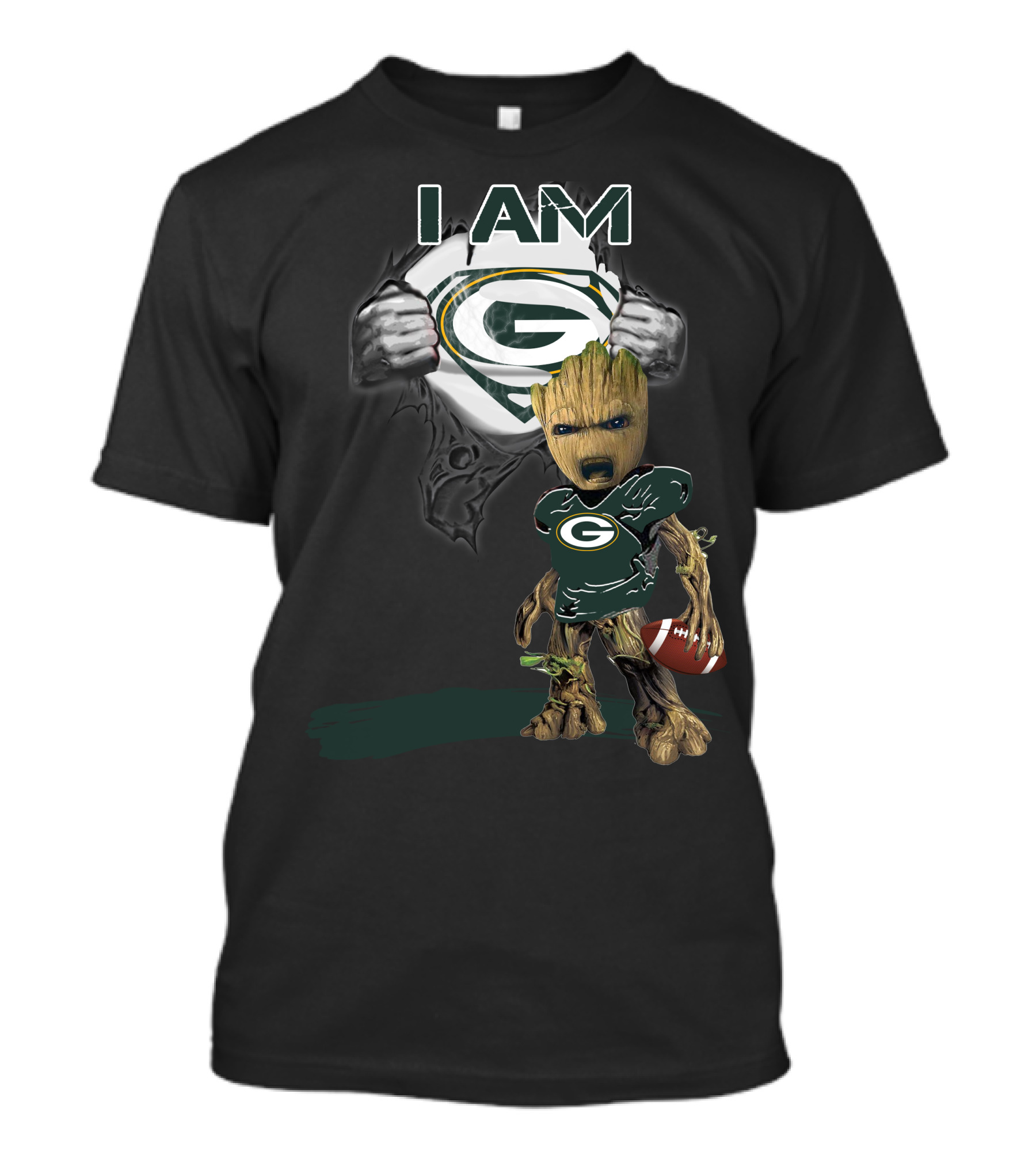 Packers Baby Groot I Am Green Bay Football Fan T-Shirt