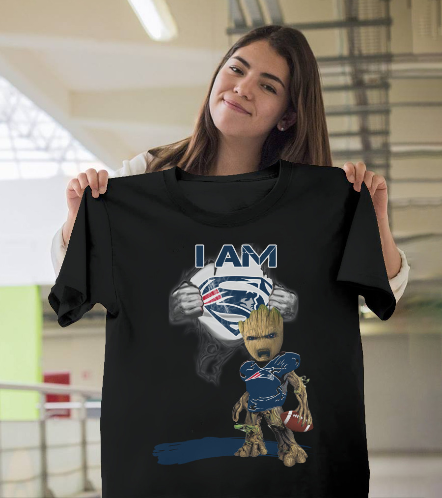 I AM Patriots Baby Groot Superman Football Fan T-Shirt
