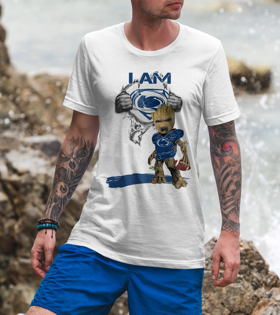 I Am Baby Groot Penn State Football Holding Superman T-Shirt