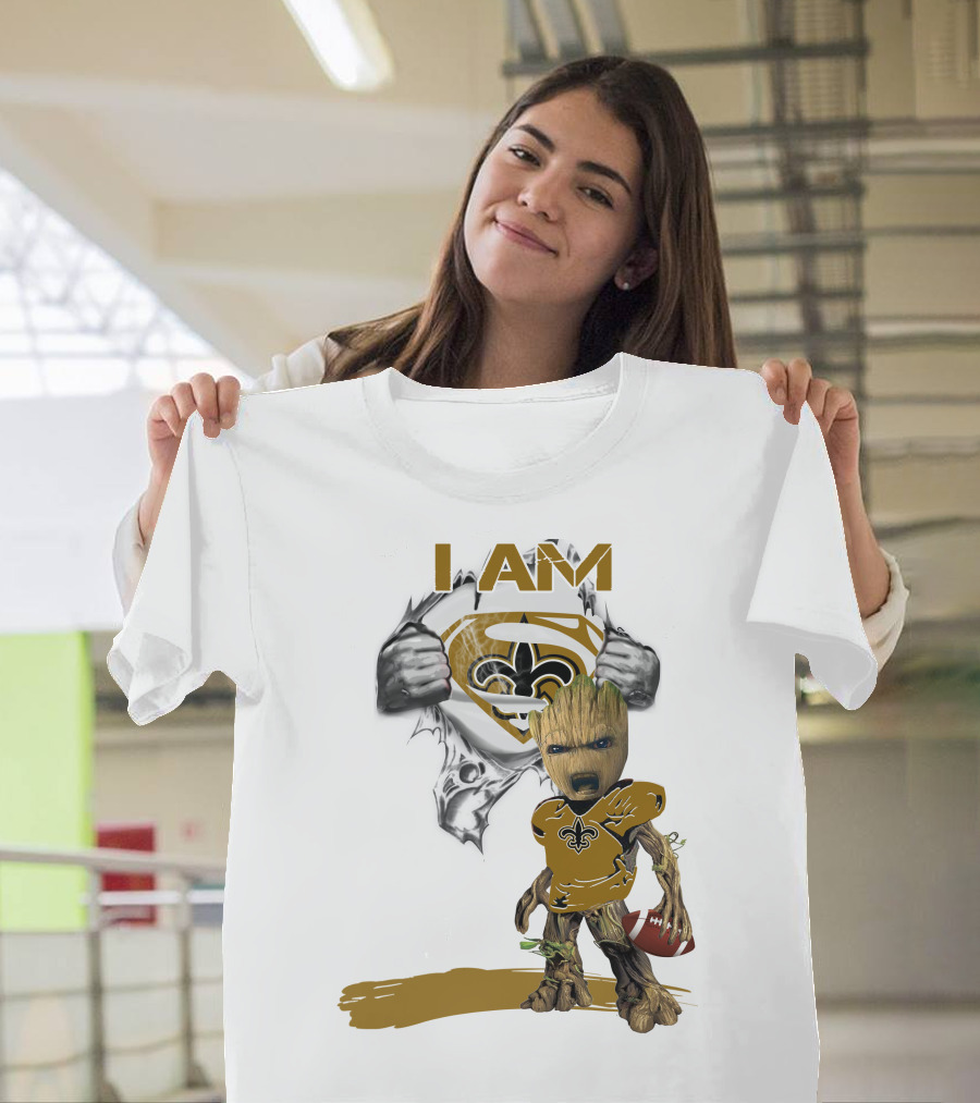 I Am Baby Groot Saints Superman Football T-Shirt