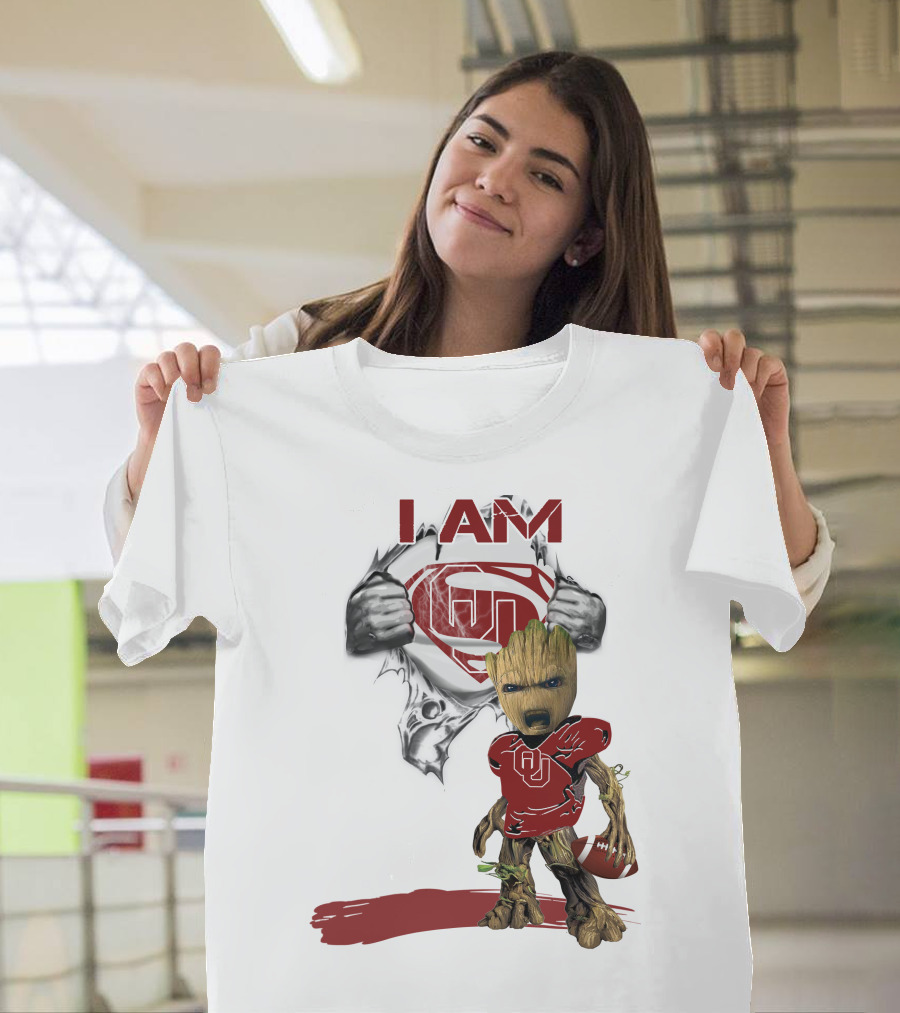 I AM Sooners Baby Groot Superman Football T-Shirt