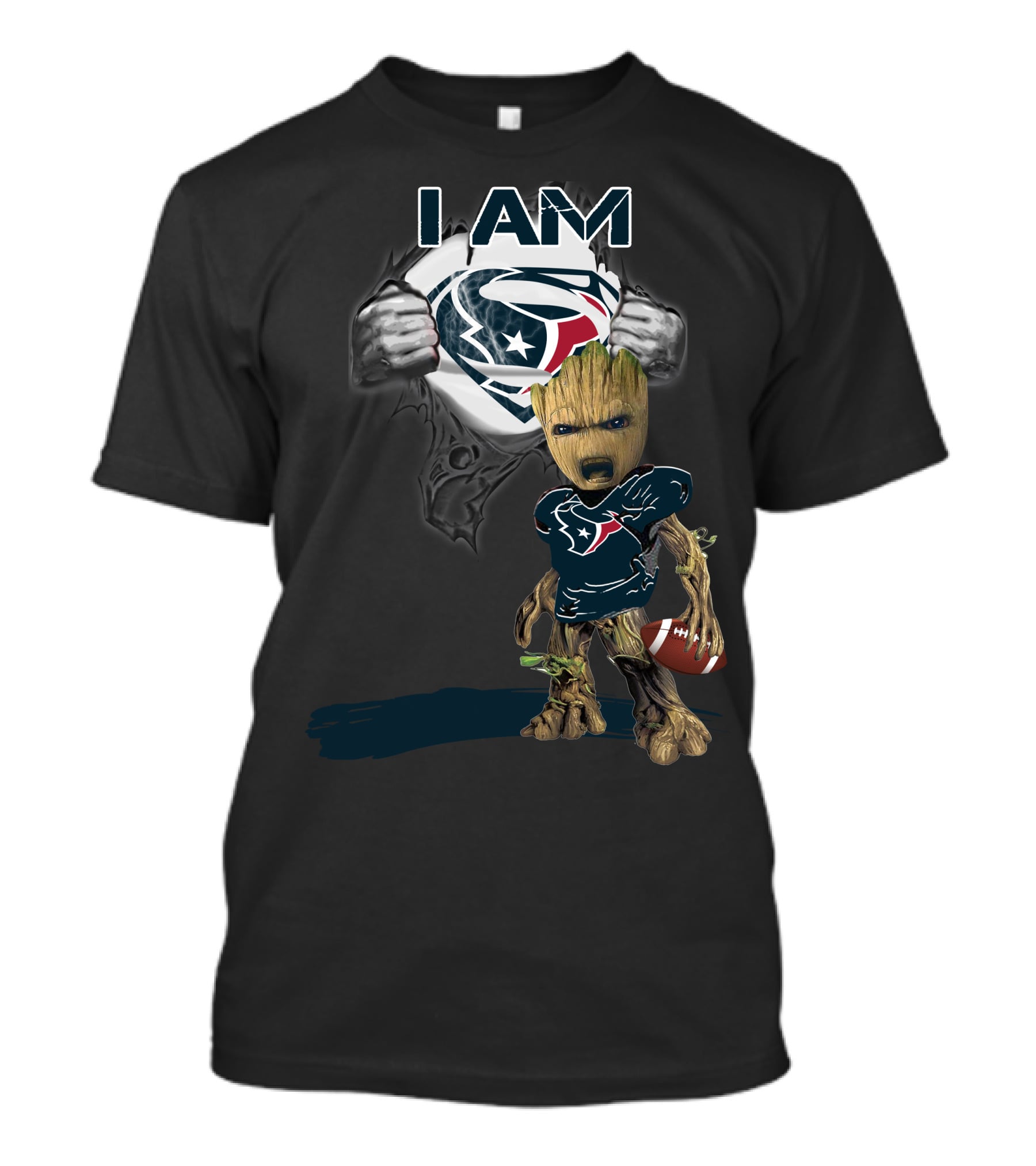 I Am Texans Baby Groot Superman Logo Football T-Shirt