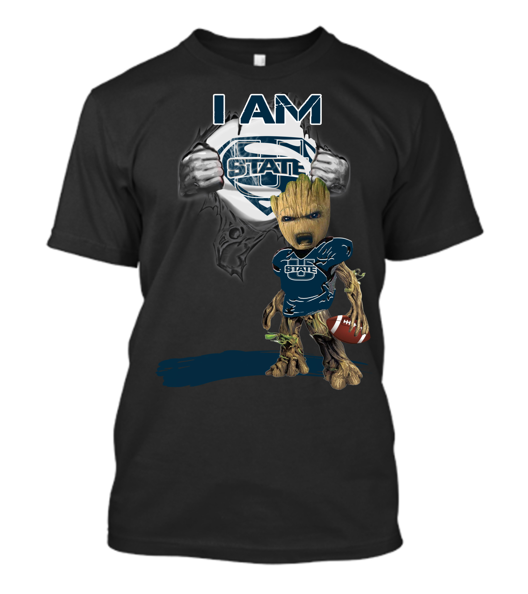 I AM Utah State Baby Groot Superman Football T-Shirt