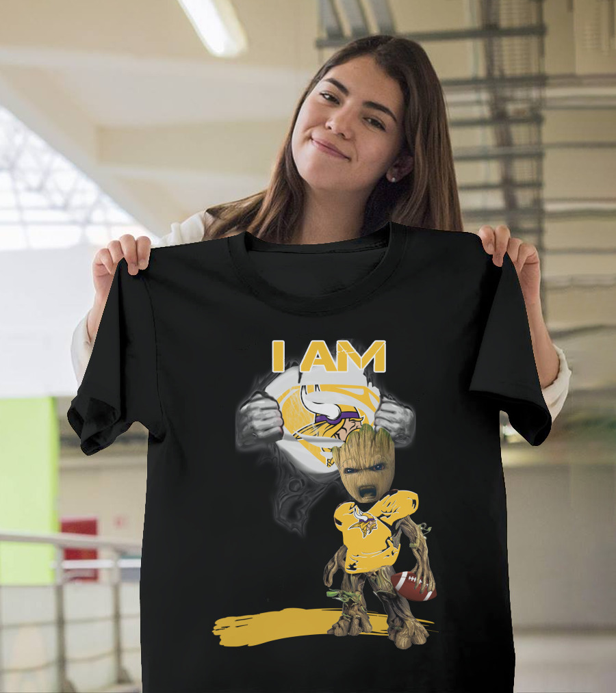 I AM Vikings Baby Groot Superman Football Fusion T-Shirt