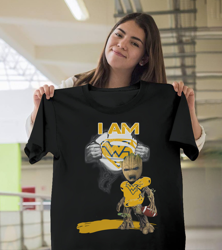 West Virginia Baby Groot Superman Football T-Shirt