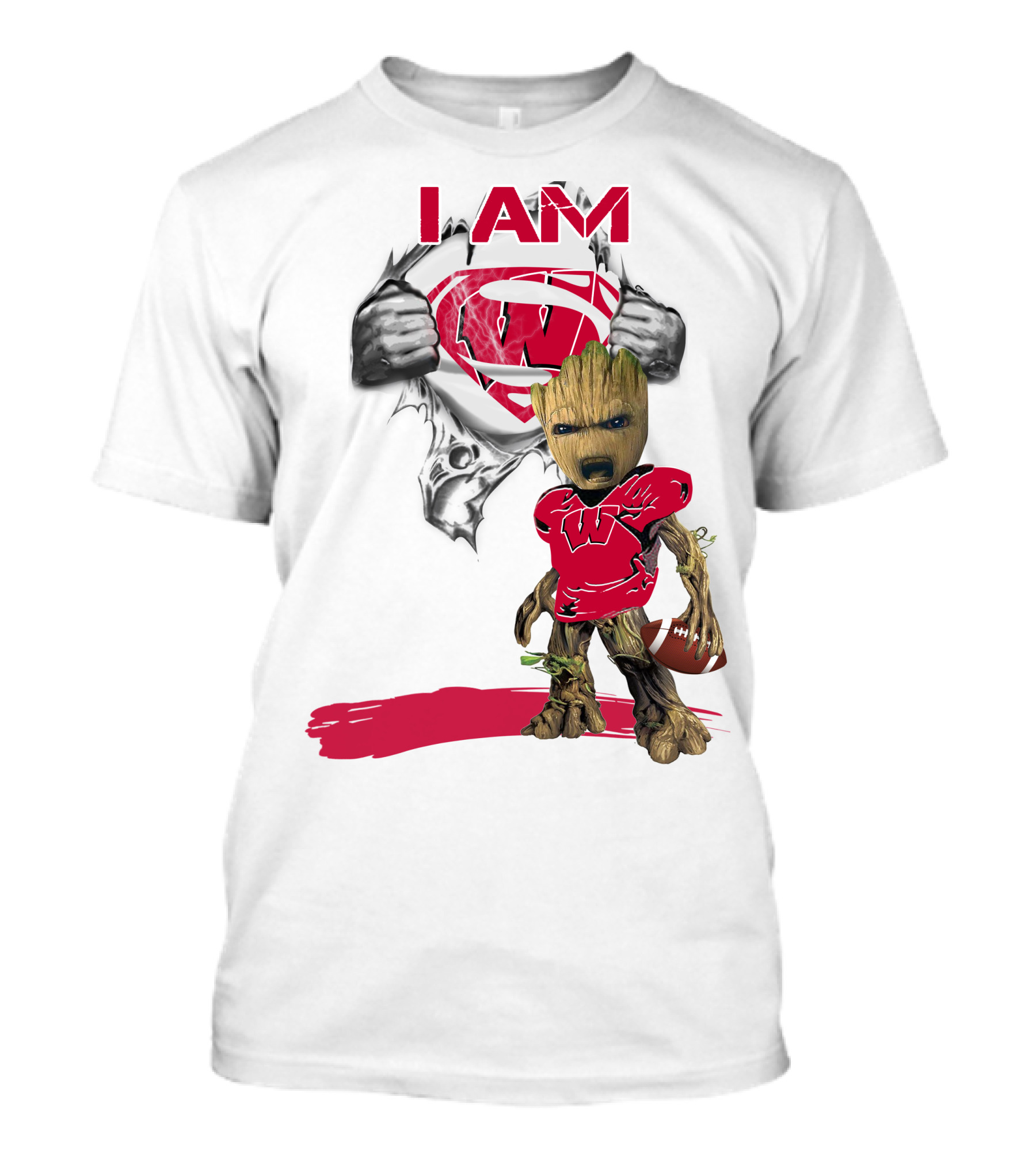 I Am Wisconsin Baby Groot Superman Football T-Shirt