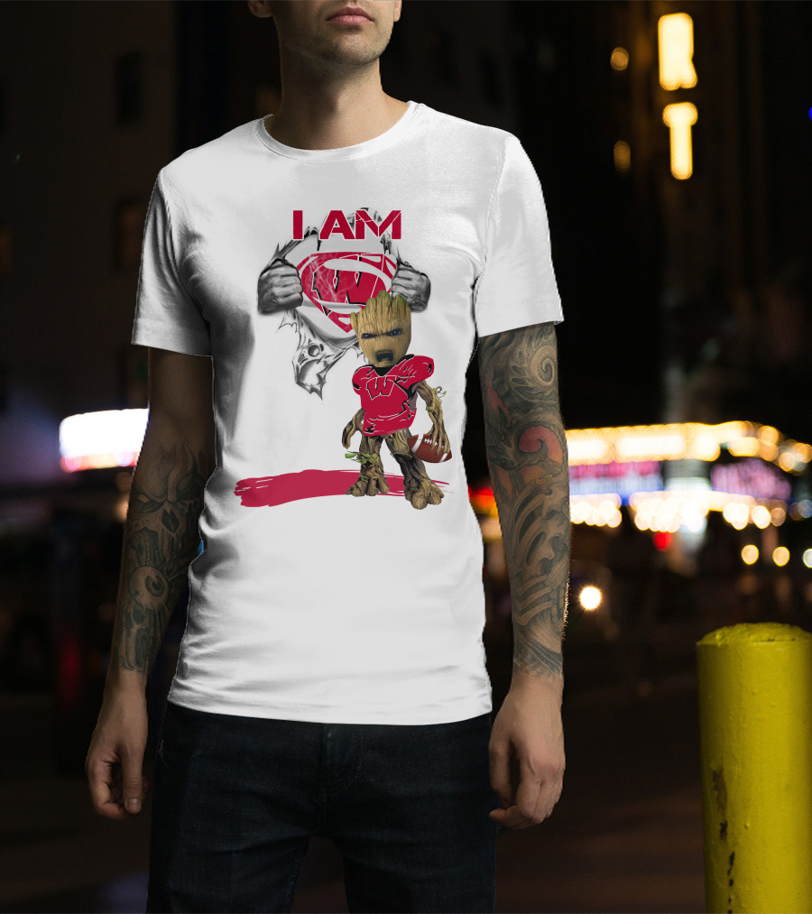 I Am Wisconsin Baby Groot Superman Football T-Shirt