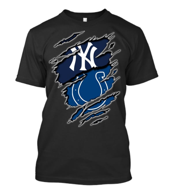 New York Yankees Logo Indianapolis Colts Horseshoe Ripped Effect T-Shirt