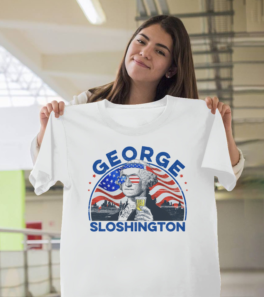 George Sloshington American Flag 4th of July Independence Day Drinking T-Shirt