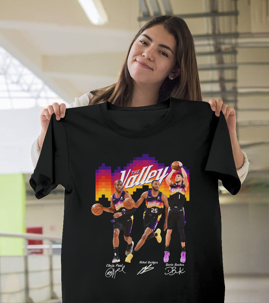 The Valley Phoenix Sun Chris Paul Mikal Bridges Devin Booker Basketball Team T-Shirt