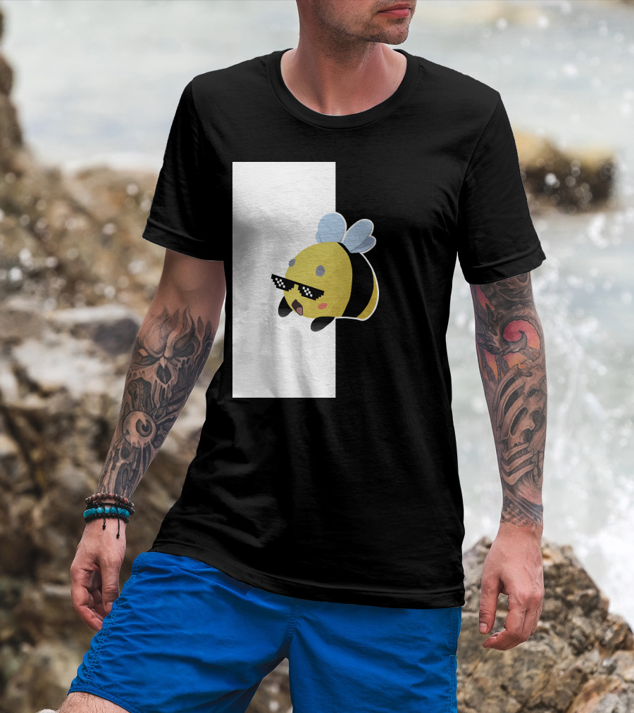 Tubbo And Ranboo Cool Bee Sunglasses Black And White Background T-Shirt