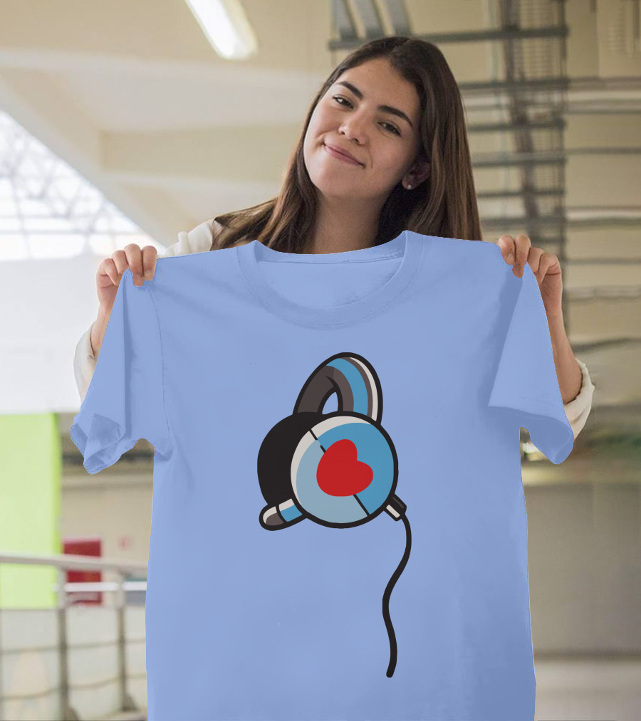 Wallibear Heart Headphones Blue Background T-Shirt