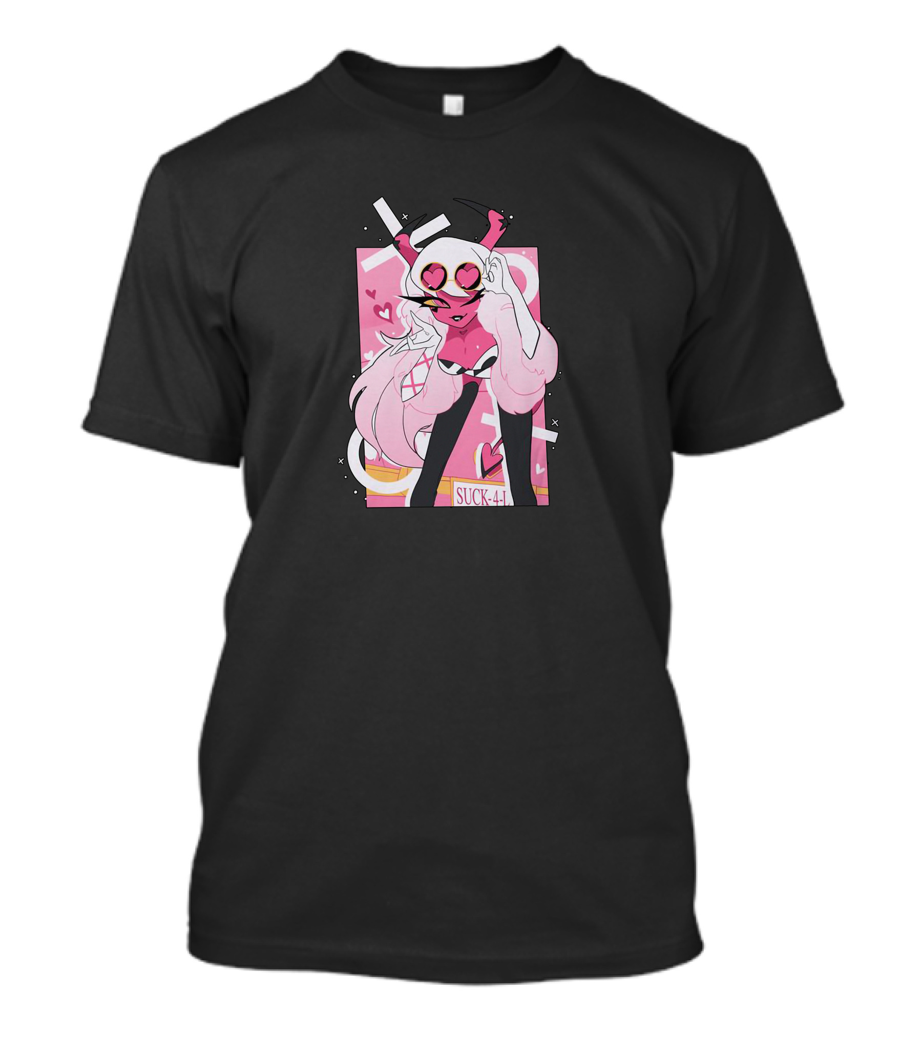 Helluva Boss Mrs Mayberry Suck-4-L<3 Hearts Pink And White Demon Character T-Shirt