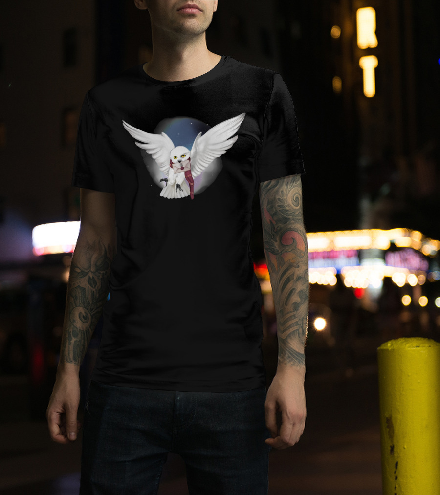 Snowy White Owl With Letter And Red Scarf In Starry Sky T-Shirt