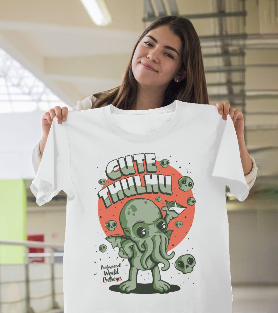 Cute Thulhu Professional World Destroyer Skulls And Paper Boat T-Shirt