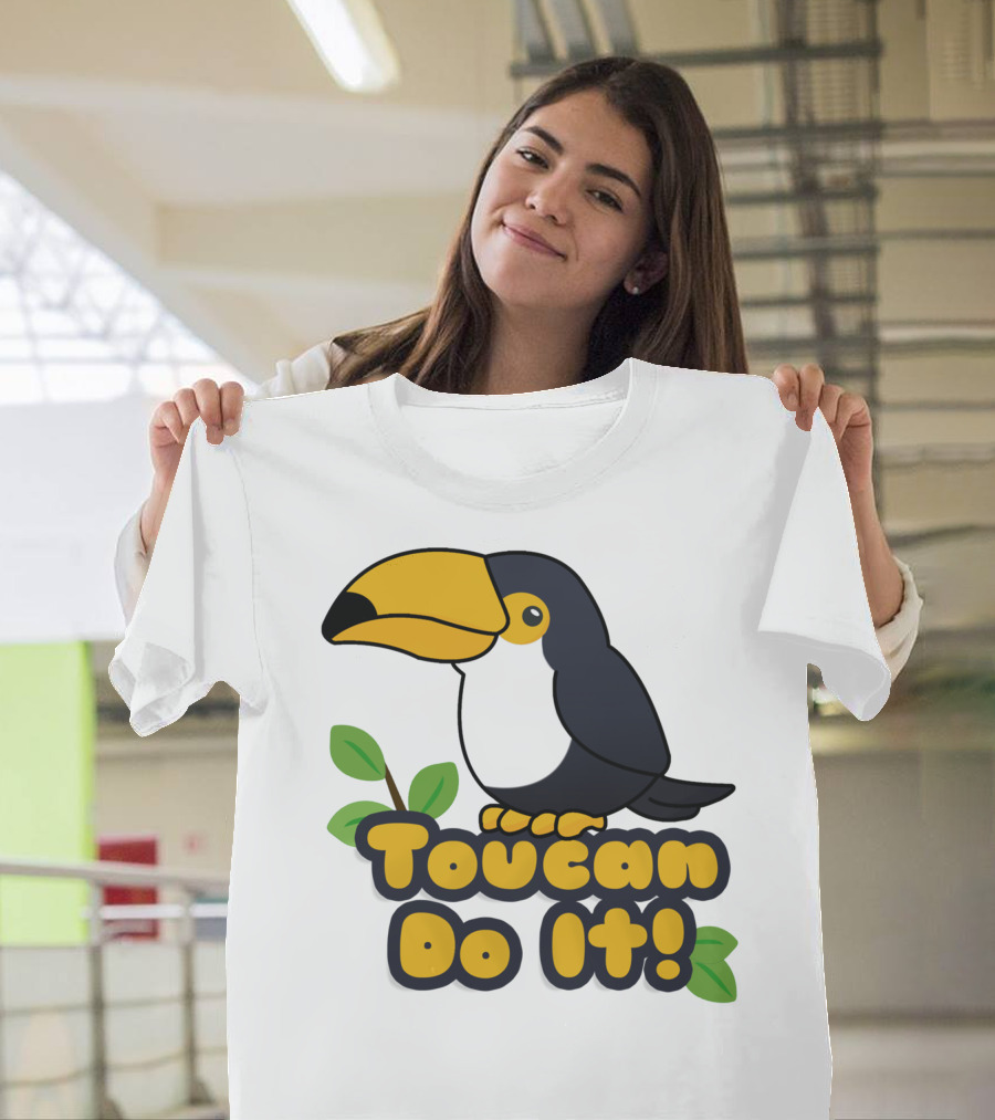 Toucan Do It Essential Positive Inspiration with Cartoon Bird and Leaves T-Shirt
