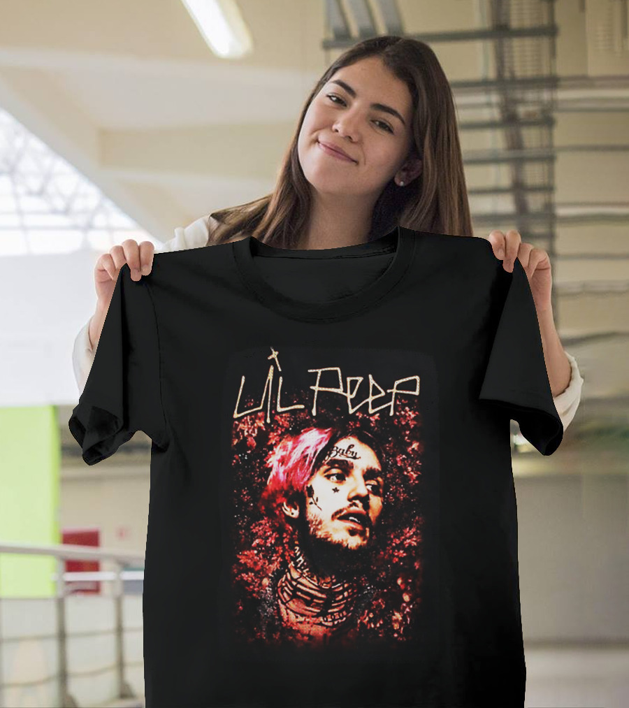 Lil Peep Floral Red Tattoo Portrait Star Headshot T-Shirt
