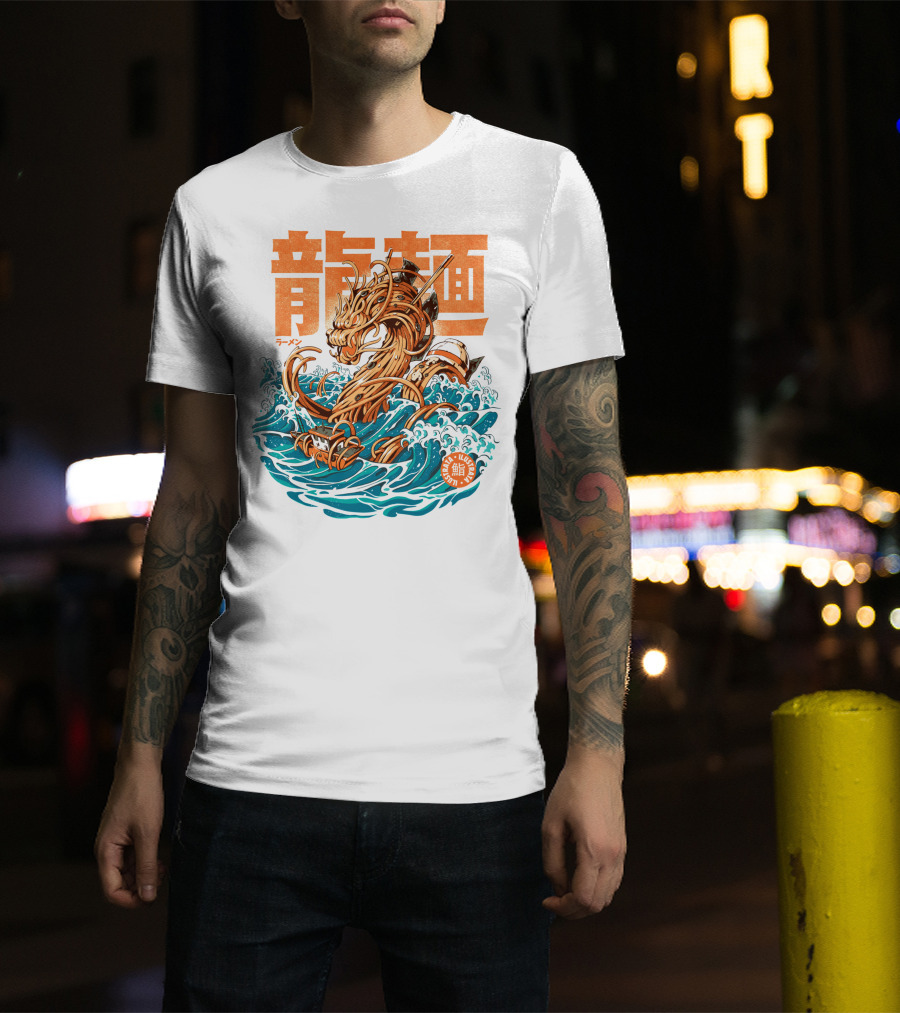 Great Ramen Dragon Kanagawa Woodblock Waves Japan T-Shirt