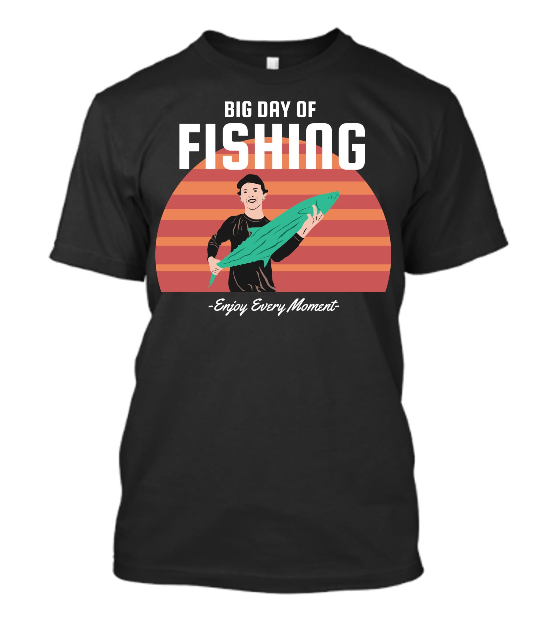 Big Day Of Fishing Enjoy Every Moment Retro Sunset Catch T-Shirt
