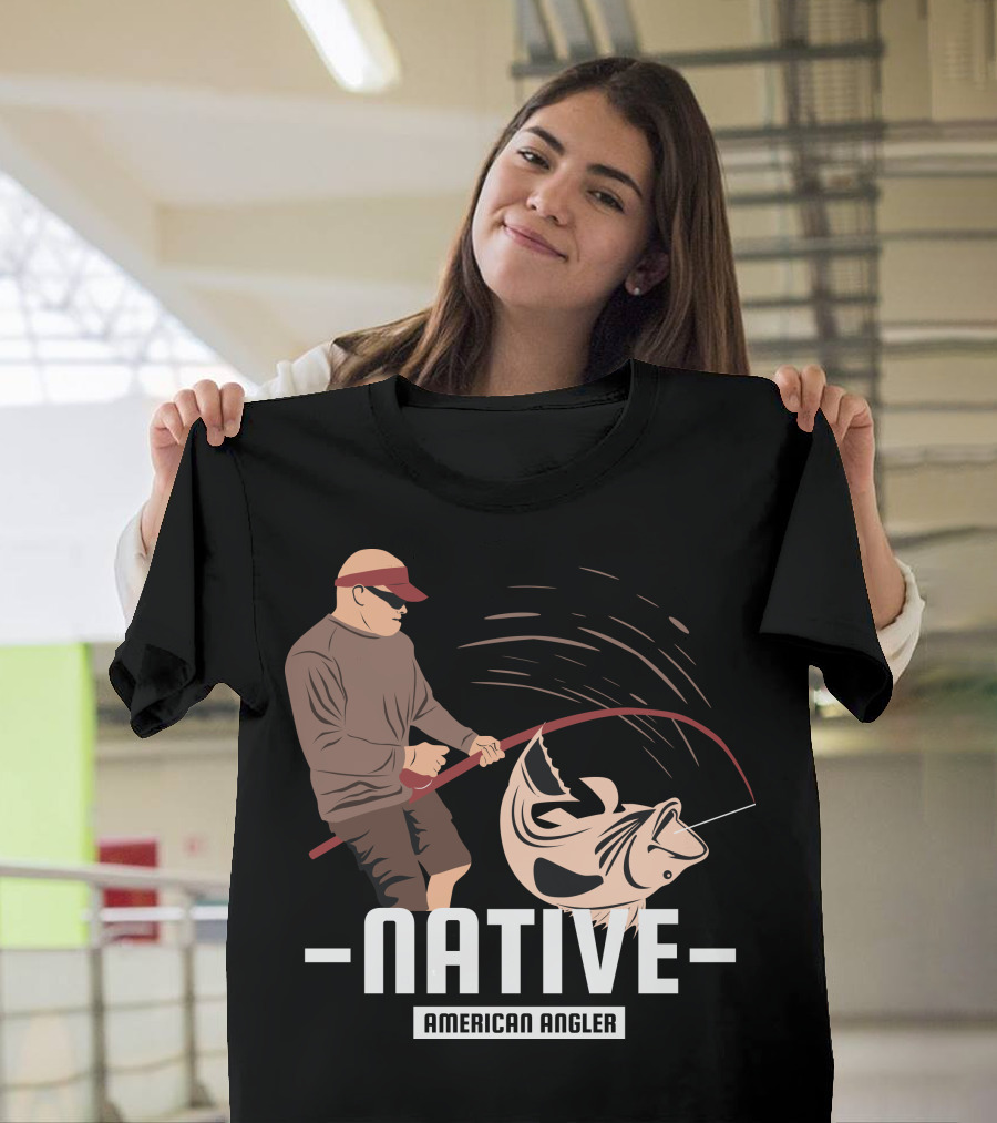 Native Fisherman Catching Fish with Rod and Reel T-Shirt
