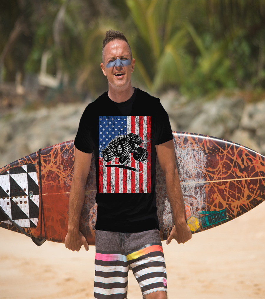American Flag USA Monster Truck Enthusiast Patriotic T-Shirt