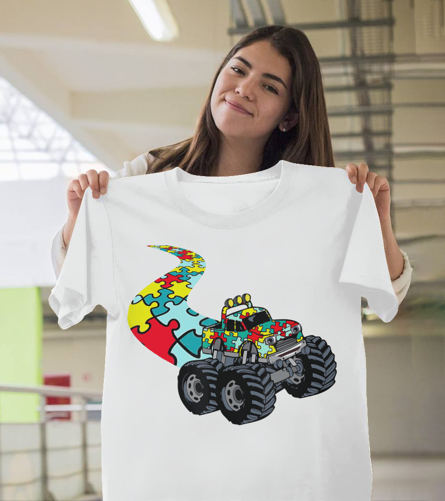 Autism Awareness Puzzle Piece Monster Truck for Boys T-Shirt