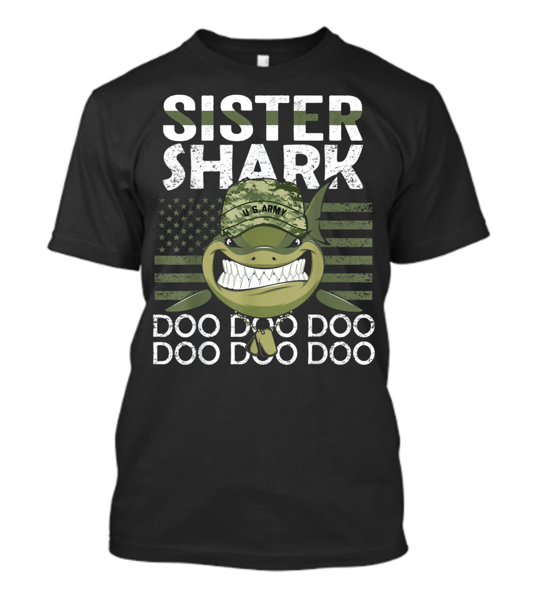 Sister Shark U.S. Army Doo Doo Doo American Flag T-Shirt