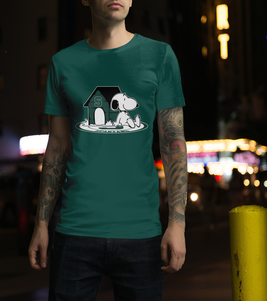 Michigan State Spartans Fan Now And Forever Snoopy Peanuts Doghouse T-Shirt