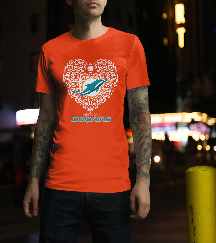 Love My Miami Dolphins Heart Football Theme T-Shirt