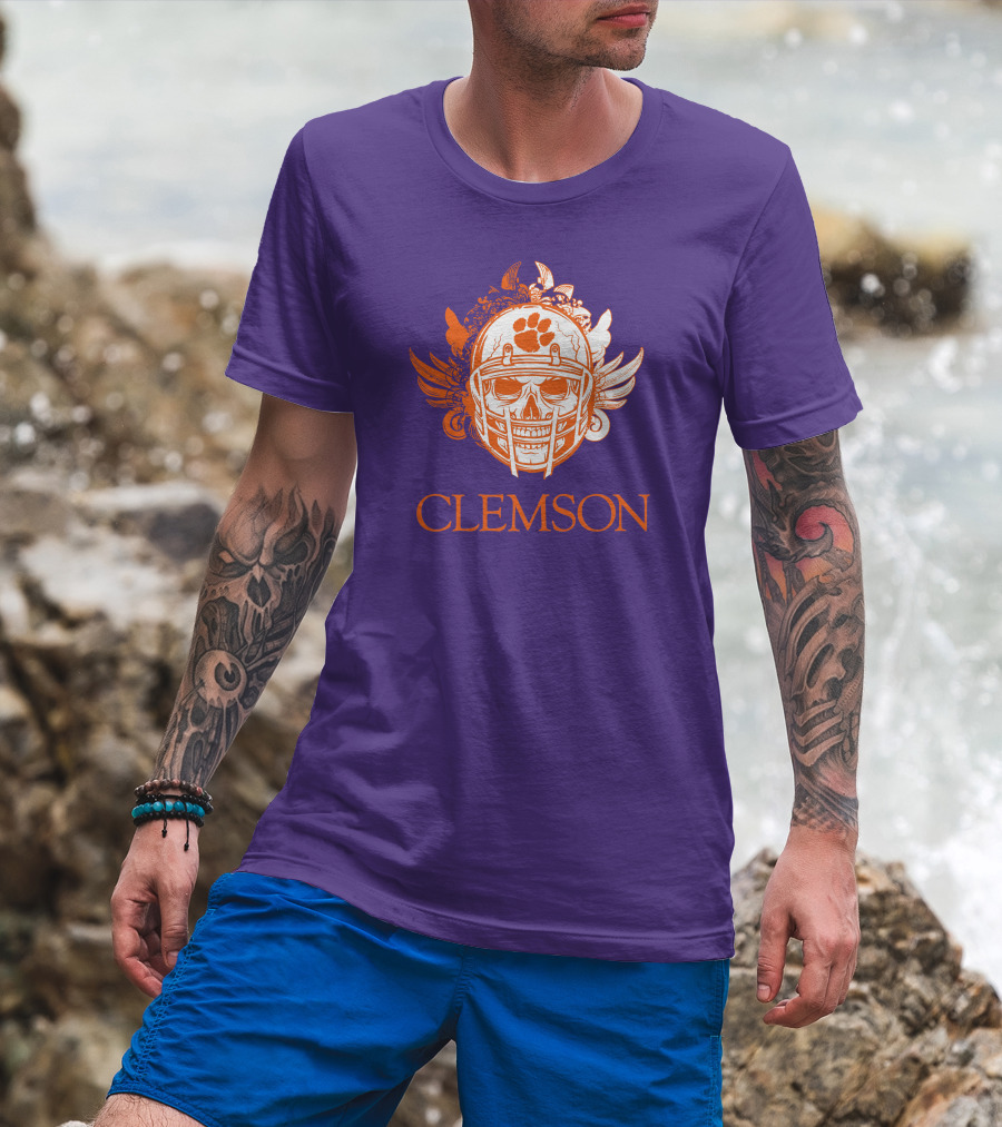 Clemson Tigers Skull Helmet With Wings T-Shirt