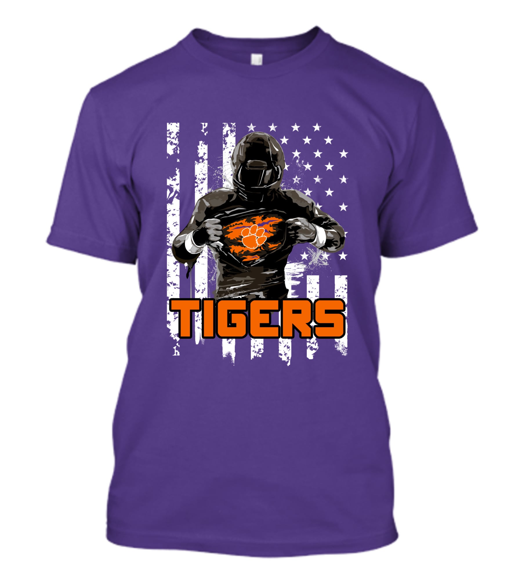 Tigers Player With Paw Logo And Flag Background T-Shirt
