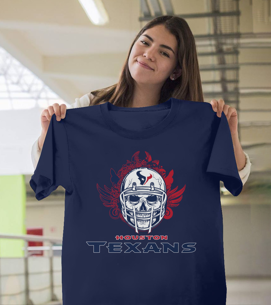 Houston Texans Skull Helmet Wings T-Shirt