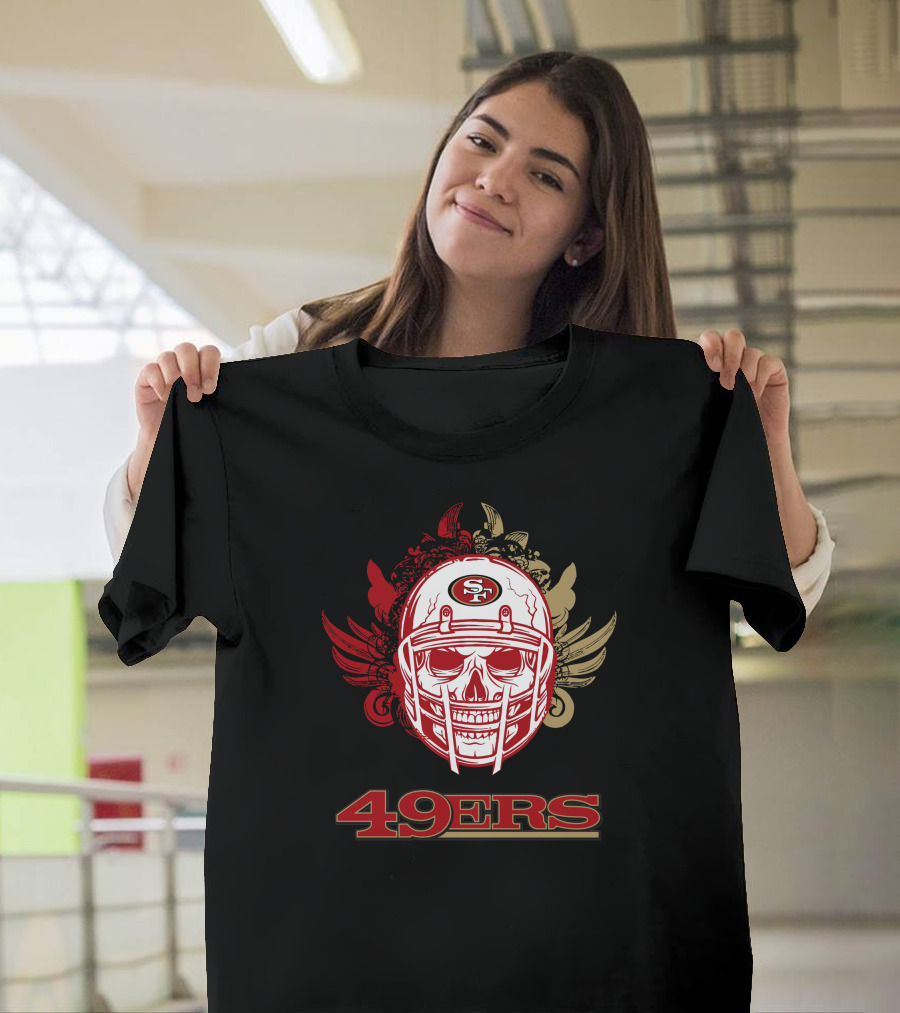 San Francisco 49ers Skull Football Helmet Red Gold Wings T-Shirt