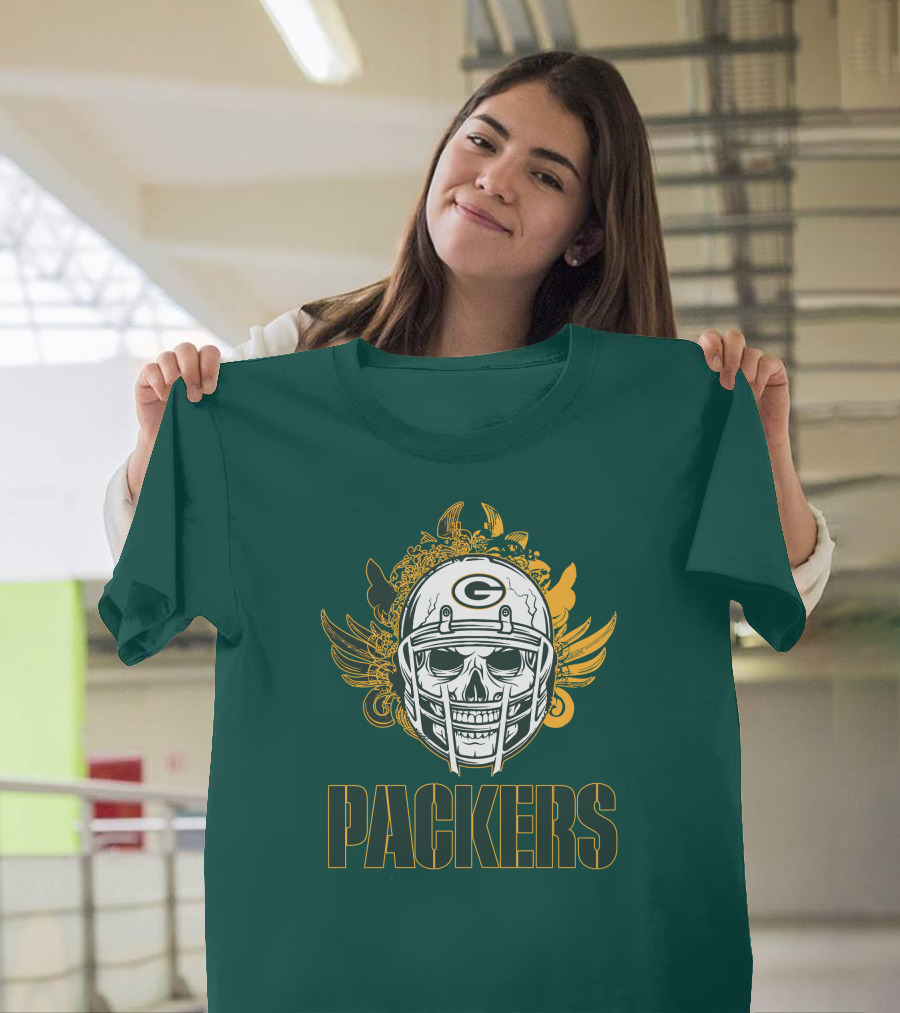 Packers Skull Helmet with Green Bay Logo Elements T-Shirt