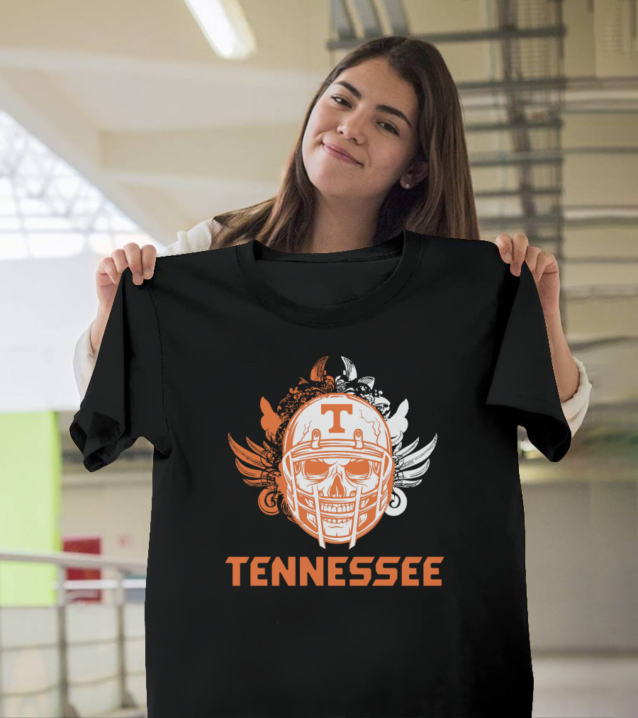 Tennessee Volunteers Skull Helmet Football Wings T-Shirt