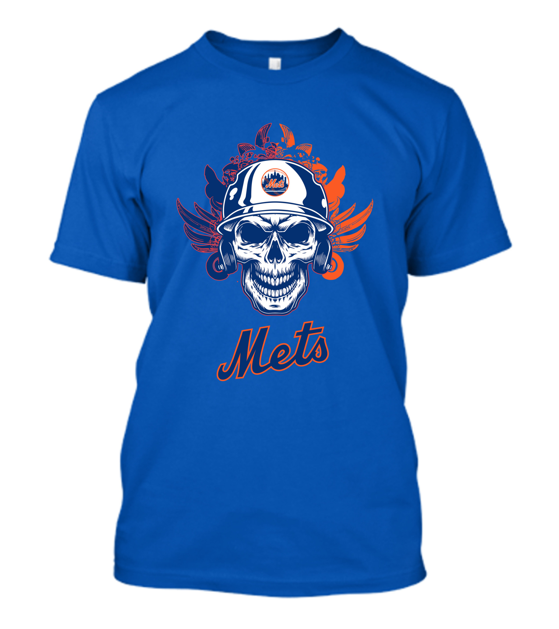 New York Mets Skull Helmet Logo With Wings T-Shirt