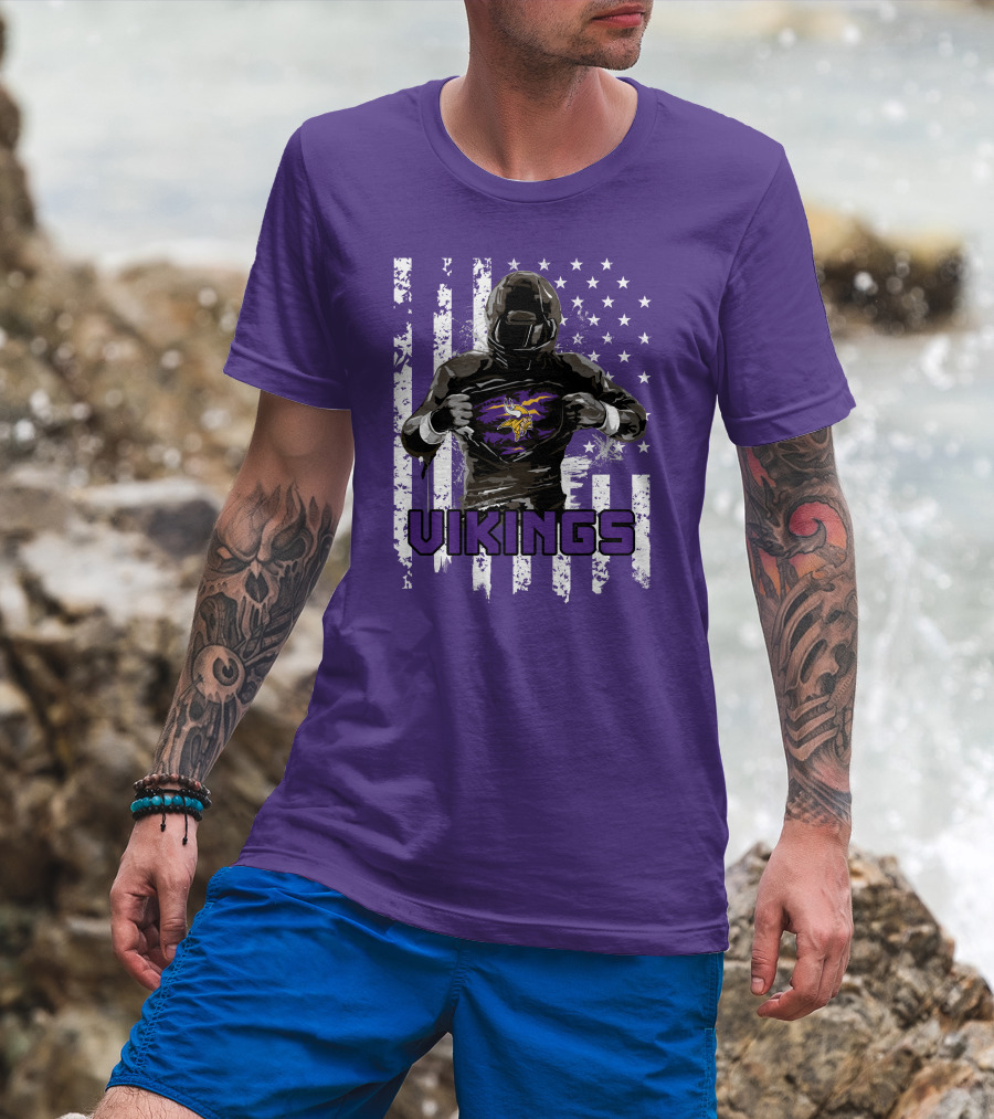 Minnesota Vikings Superhero Player American Flag T-Shirt
